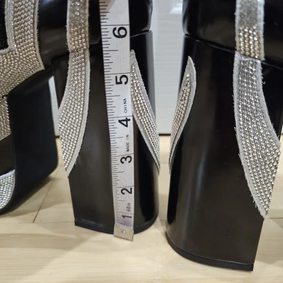 Dolls Kill Current Mood How Sweet It Is Platform Rhinestone Swirl Black Boots 8 - Picture 13 of 16